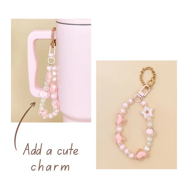Kawaii Bow Print Design Pink Stainless Steel Tumbler - Memories InsiteKAWAI BOW DESIGN DARK PINK STANLEY WITH CHARM